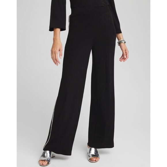 Chiсos Women Travelers Diamond Wide Leg Pant BLACK Petite L A000539 - Picture 1 of 4